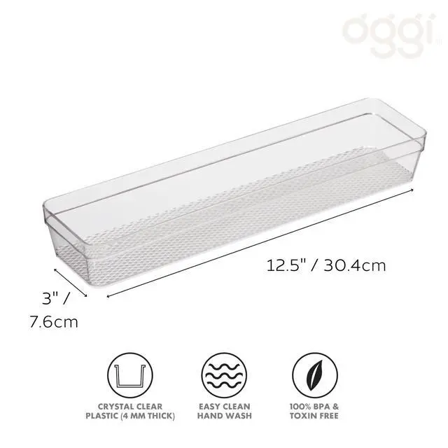 Alt view image 2 of 7 - Clear Drawer Organizer - 3" X 12.5" - Ideal for Organizing Kitchen Drawers, Office, Desk, Silverware, Kitchen Utensils, Cosmetics and Bathrooms