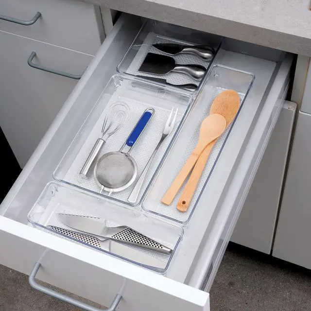 Alt view image 5 of 7 - Clear Drawer Organizer - 3" X 12.5" - Ideal for Organizing Kitchen Drawers, Office, Desk, Silverware, Kitchen Utensils, Cosmetics and Bathrooms