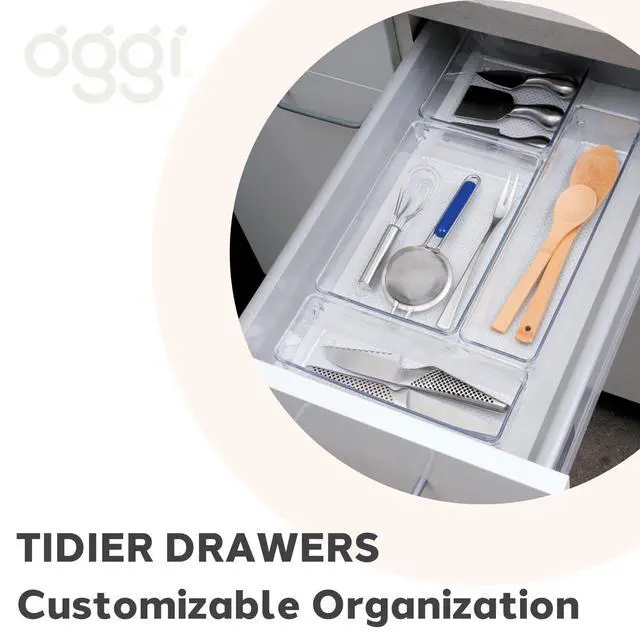 Alt view image 6 of 7 - Clear Drawer Organizer - 3" X 12.5" - Ideal for Organizing Kitchen Drawers, Office, Desk, Silverware, Kitchen Utensils, Cosmetics and Bathrooms