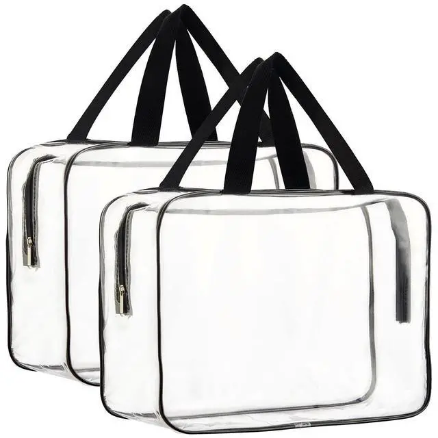Main image of 2-Piece Large Clear Makeup Cosmetic Organizer Bag, Plastic Tote Bags, Waterproof Transparent Handbag Purse