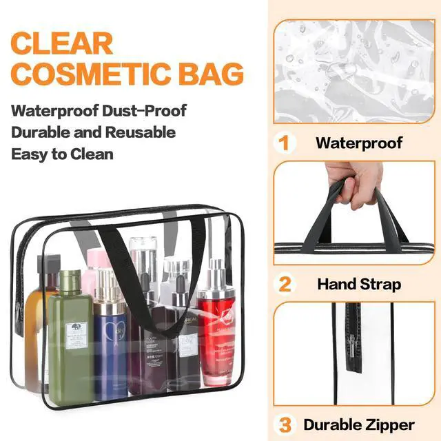 Alt view image 3 of 6 - 2-Piece Large Clear Makeup Cosmetic Organizer Bag, Plastic Tote Bags, Waterproof Transparent Handbag Purse
