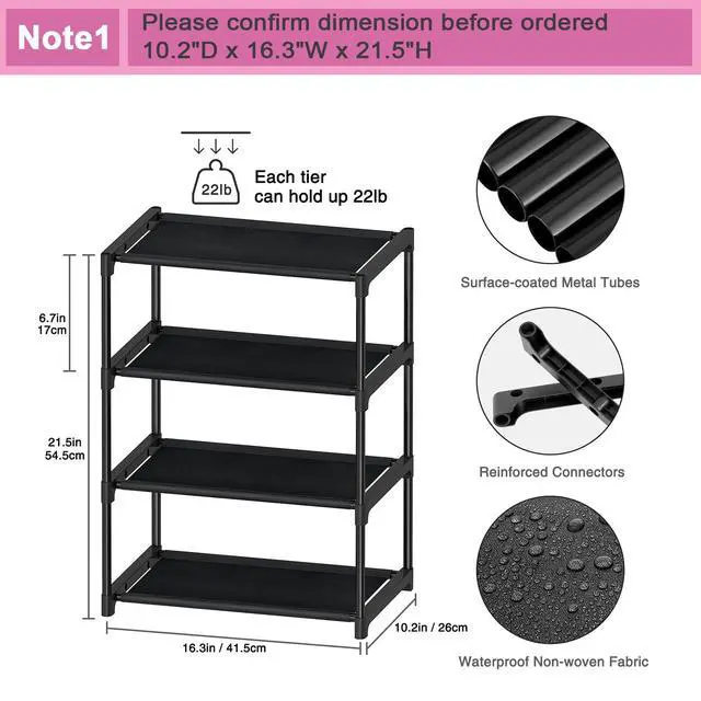 Alt view image 2 of 7 - 4 Tier Extra Small Shoe Rack (16.3" Wide), Narrow Stackable Kids Toddler Adult Shoe Storage Organizer Shelf for Closet Floor Entryway Bedroom, Space Saver Shoe Rack Organization Shelves