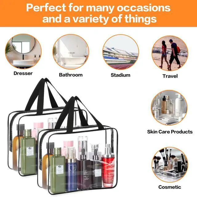 Alt view image 5 of 6 - 2-Piece Large Clear Makeup Cosmetic Organizer Bag, Plastic Tote Bags, Waterproof Transparent Handbag Purse