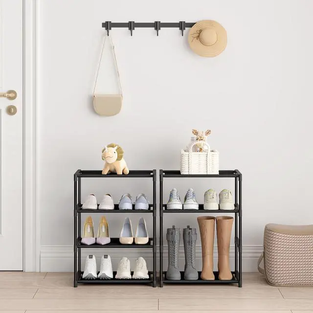 Alt view image 5 of 7 - 4 Tier Extra Small Shoe Rack (16.3" Wide), Narrow Stackable Kids Toddler Adult Shoe Storage Organizer Shelf for Closet Floor Entryway Bedroom, Space Saver Shoe Rack Organization Shelves