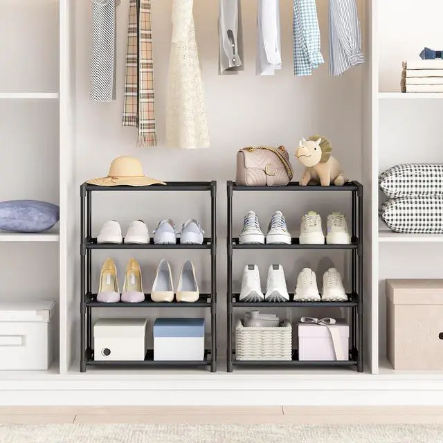 Alt view image 7 of 7 - 4 Tier Extra Small Shoe Rack (16.3" Wide), Narrow Stackable Kids Toddler Adult Shoe Storage Organizer Shelf for Closet Floor Entryway Bedroom, Space Saver Shoe Rack Organization Shelves