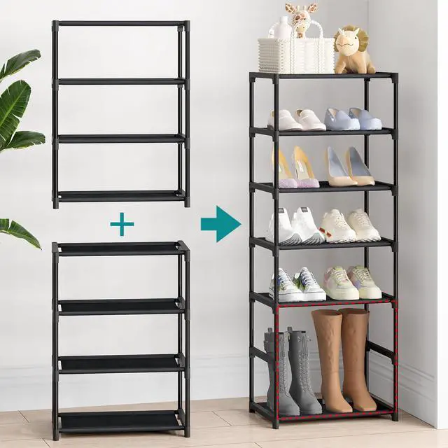 Alt view image 6 of 7 - 4 Tier Extra Small Shoe Rack (16.3" Wide), Narrow Stackable Kids Toddler Adult Shoe Storage Organizer Shelf for Closet Floor Entryway Bedroom, Space Saver Shoe Rack Organization Shelves