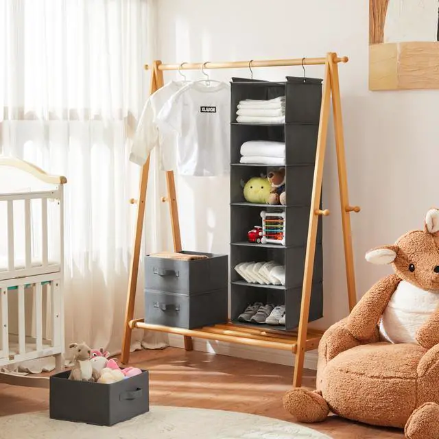 Alt view image 2 of 7 - 6 Tier Shelf Hanging Closet Organizer, Closet Hanging Shelf with 2 Sturdy Hooks for Storage, Foldable (Grey)