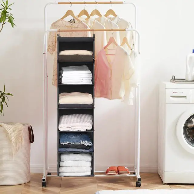 Alt view image 6 of 7 - 6 Tier Shelf Hanging Closet Organizer, Closet Hanging Shelf with 2 Sturdy Hooks for Storage, Foldable (Grey)