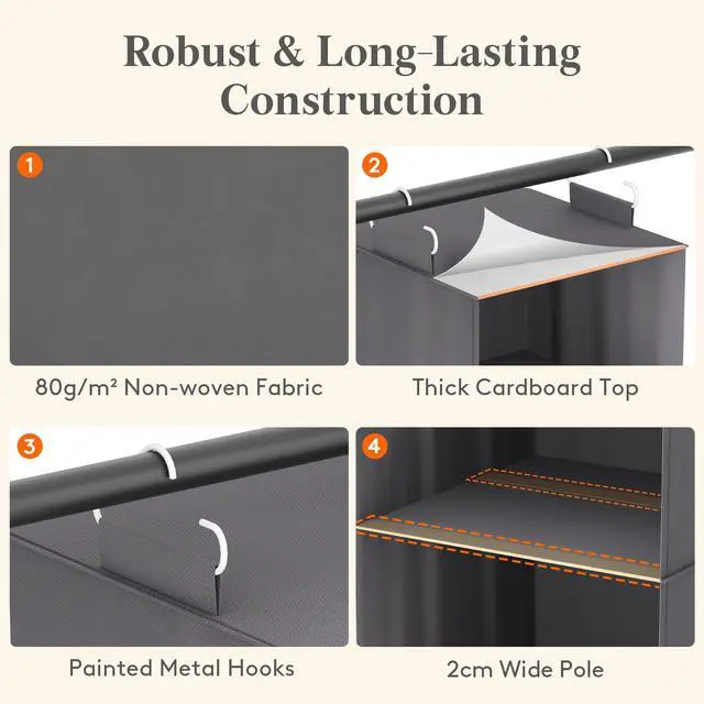 Alt view image 3 of 7 - 5 Tier Hanging Closet Organizer and Storage for Shelves, Foldable Clothes Shelf with 2 Sturdy Hooks, Sweater/Coat/Shoes Clothing Organization for Wardrobe, Dorm, Bedroom, Gray