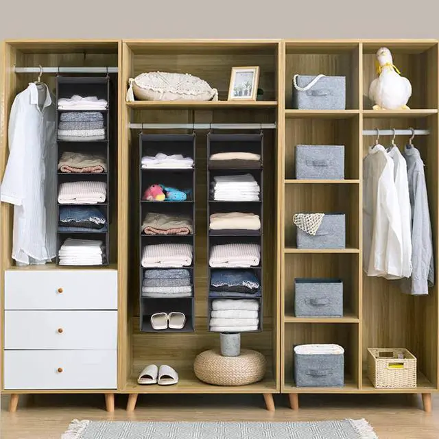 Alt view image 7 of 7 - 6 Tier Shelf Hanging Closet Organizer, Closet Hanging Shelf with 2 Sturdy Hooks for Storage, Foldable (Grey)