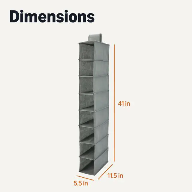 Alt view image 5 of 5 - 8-Tier Hanging Closet Shelf Shoe Organizer, Space Saving Storage, Foldable, 11.5 x 41 x 5.5 in, Dark Grey