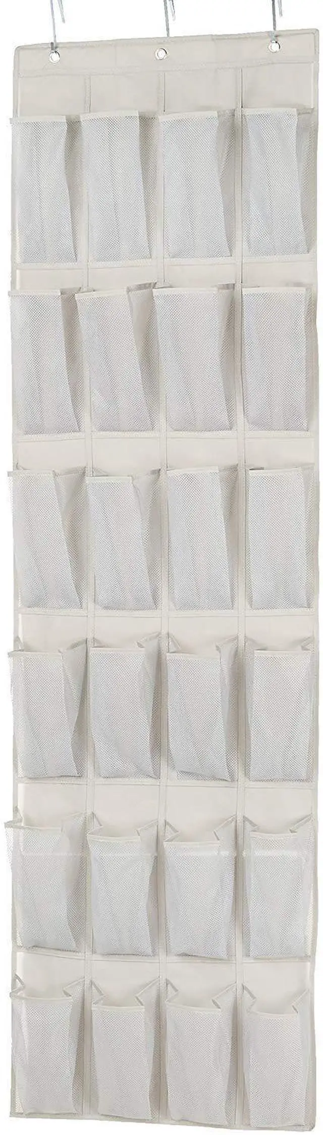 Main image of 24 Medium Mesh Pocket Over-the-Door Hanging Shoe Organizer, Space Saving Shoe Storage, Light Grey