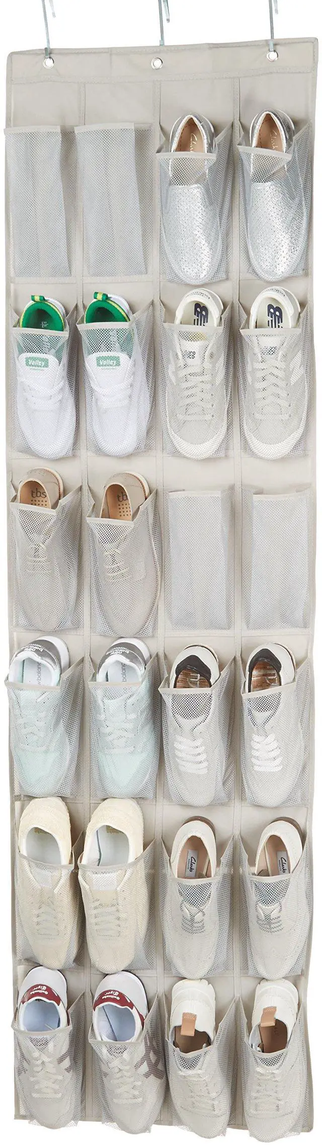 Alt view image 3 of 6 - 24 Medium Mesh Pocket Over-the-Door Hanging Shoe Organizer, Space Saving Shoe Storage, Light Grey