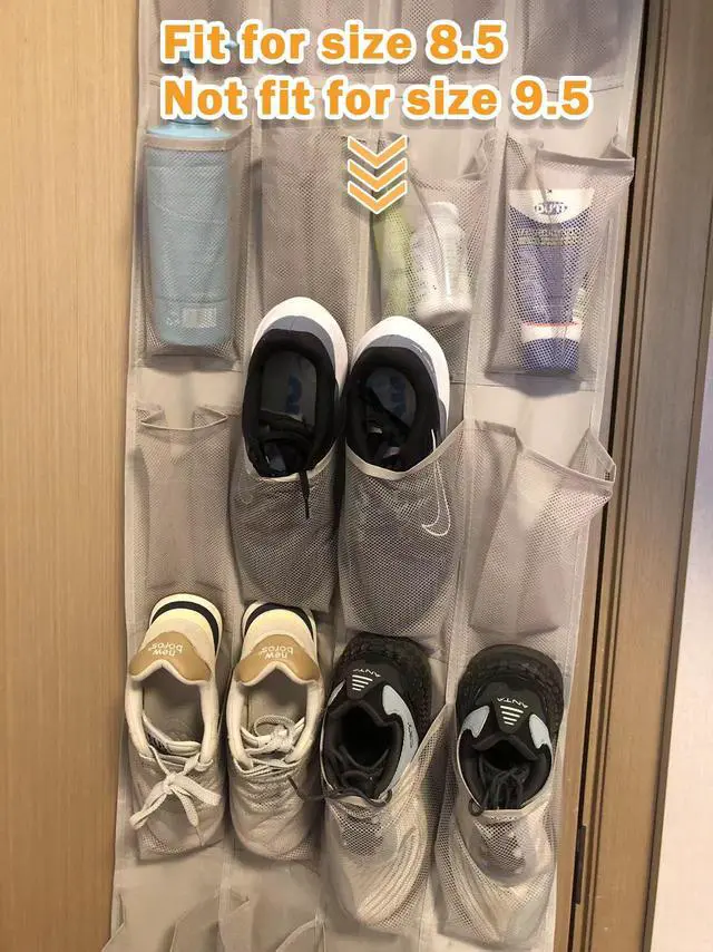 Alt view image 5 of 6 - 24 Medium Mesh Pocket Over-the-Door Hanging Shoe Organizer, Space Saving Shoe Storage, Light Grey
