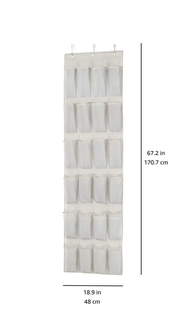 Alt view image 6 of 6 - 24 Medium Mesh Pocket Over-the-Door Hanging Shoe Organizer, Space Saving Shoe Storage, Light Grey