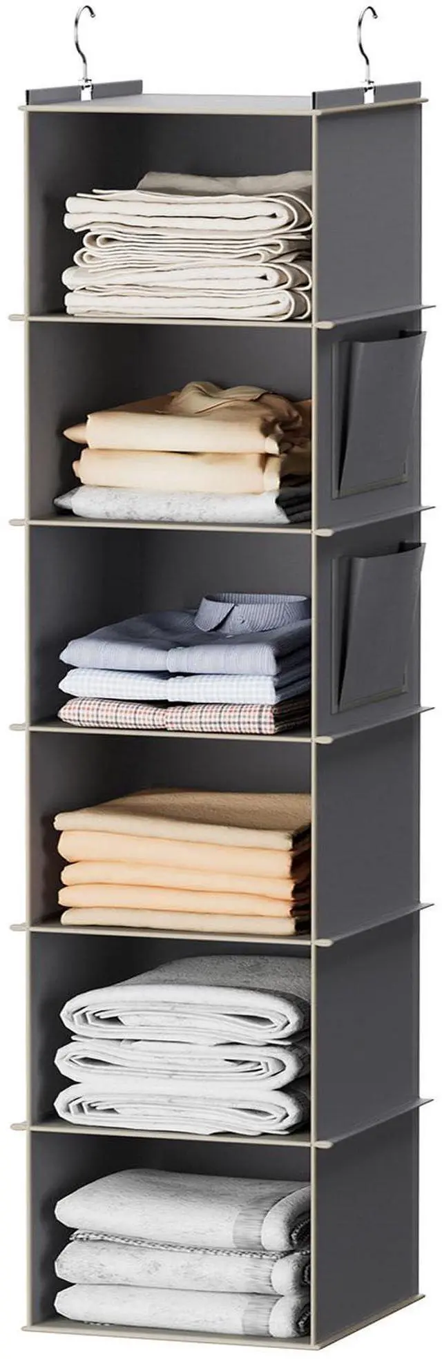Main image of Hanging Closet Organizer and Storage, 6-Shelf Closet Hanging Storage Shelves, Grey