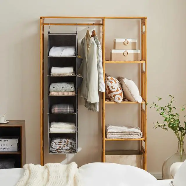 Alt view image 2 of 7 - Hanging Closet Organizer and Storage, 6-Shelf Closet Hanging Storage Shelves, Grey