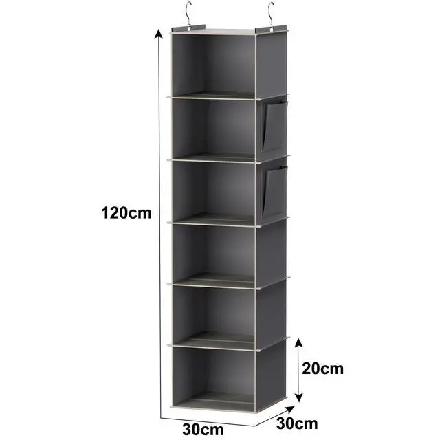 Alt view image 3 of 7 - Hanging Closet Organizer and Storage, 6-Shelf Closet Hanging Storage Shelves, Grey