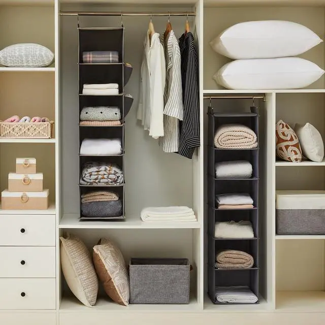 Alt view image 4 of 7 - Hanging Closet Organizer and Storage, 6-Shelf Closet Hanging Storage Shelves, Grey