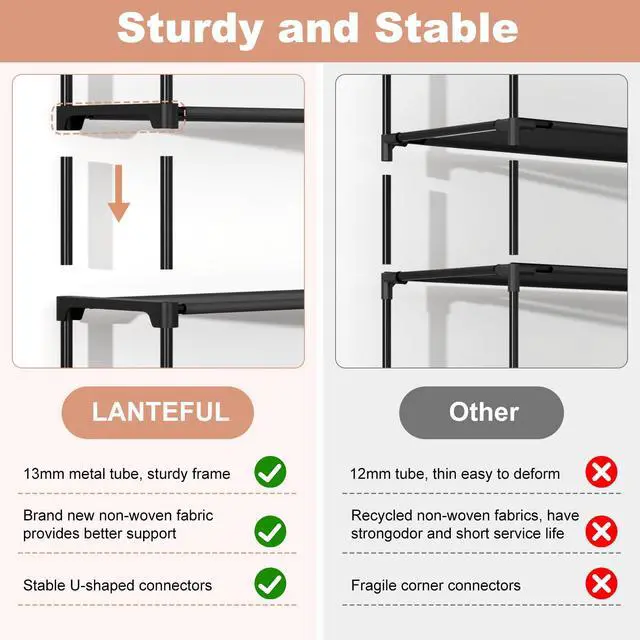 Alt view image 5 of 7 - 3 Tier Shoe Rack for Closet, Shoe Organizer with 5 Hooks, Long Shoe Shelf Storage for Sneaker and Boot Stackable Free Standing Shoe Rack for Entryway, Garage, Small Spaces, Dorm