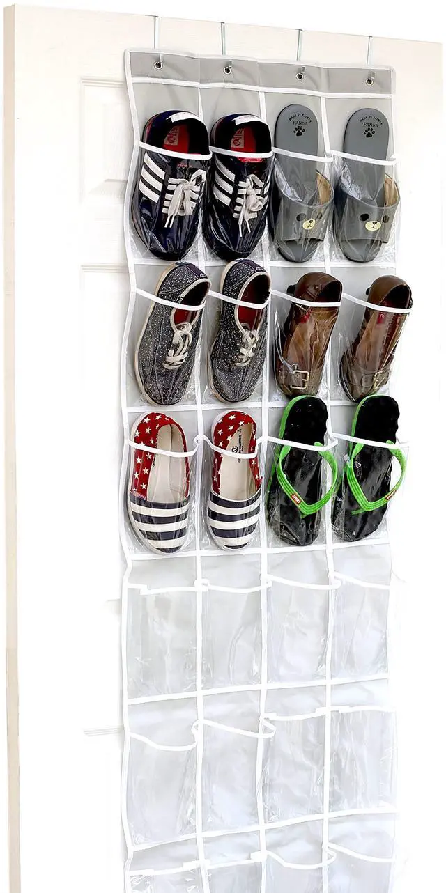 Main image of 24 Pockets - Crystal Clear Over The Door Hanging Shoe Organizer, Gray (64'' x 19'')