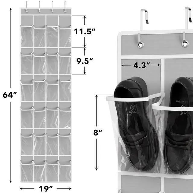 Alt view image 2 of 7 - 24 Pockets - Crystal Clear Over The Door Hanging Shoe Organizer, Gray (64'' x 19'')