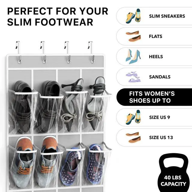 Alt view image 4 of 7 - 24 Pockets - Crystal Clear Over The Door Hanging Shoe Organizer, Gray (64'' x 19'')