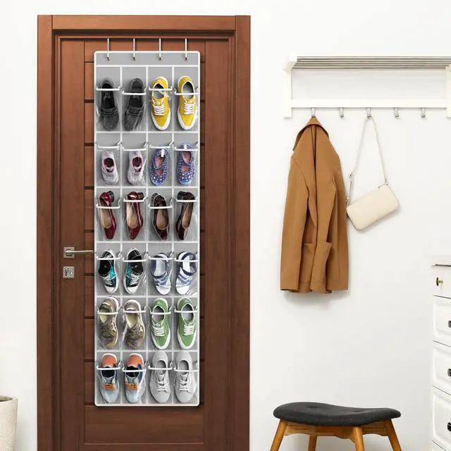 Alt view image 6 of 7 - 24 Pockets - Crystal Clear Over The Door Hanging Shoe Organizer, Gray (64'' x 19'')