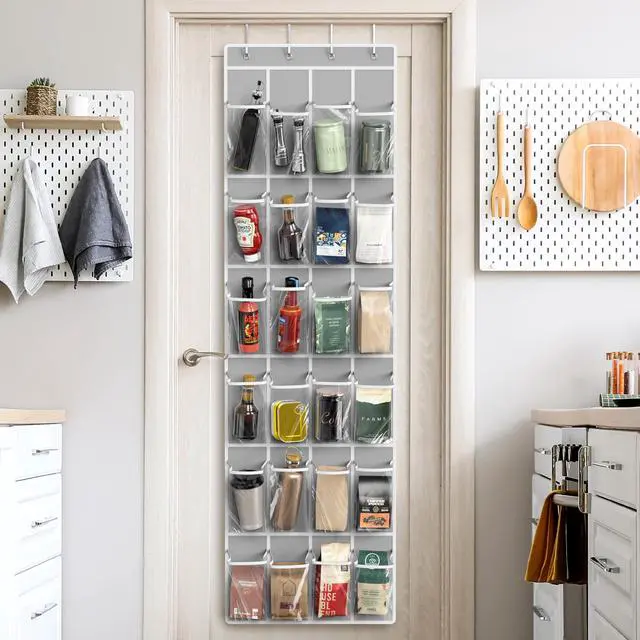 Alt view image 7 of 7 - 24 Pockets - Crystal Clear Over The Door Hanging Shoe Organizer, Gray (64'' x 19'')