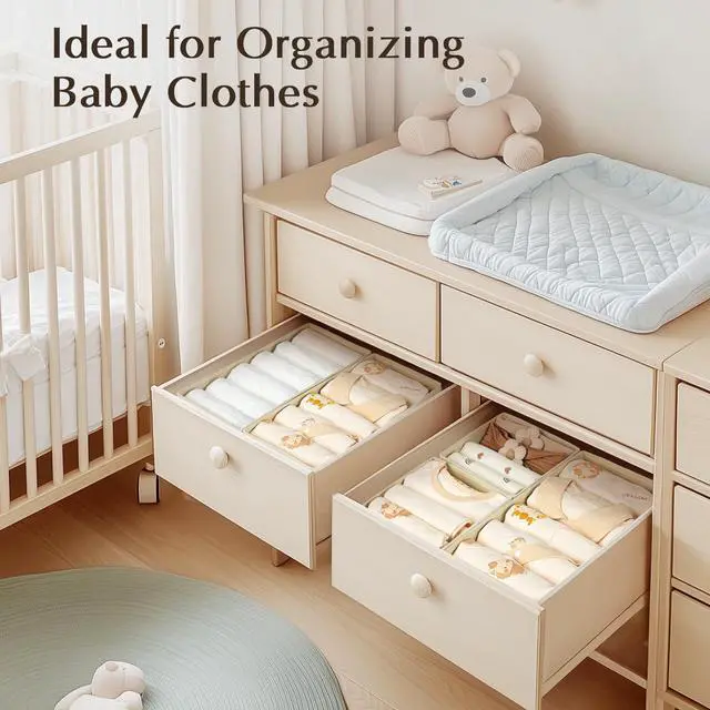 Alt view image 3 of 7 - Drawer Organizers Clothes, Dresser Organizer Bins for Baby Clothes,Underwear and Sock, Fabric Closet Organization and Storage Boxs, Drawer Dividers for Nursery, Clothing, Tie - 4 Pack, Beige
