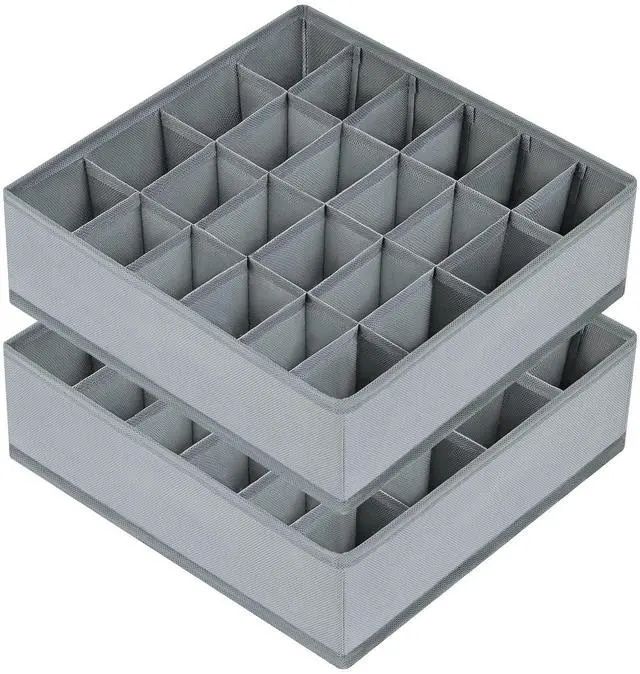 Main image of Sock Drawer Organizer Divider 2 Packs Underwear Organizer, 24 Cell Closet Organizers and Storage Organizer Sock Holders Organizers for Storing Socks, Handkerchiefs, Ties, Belts (Grey)
