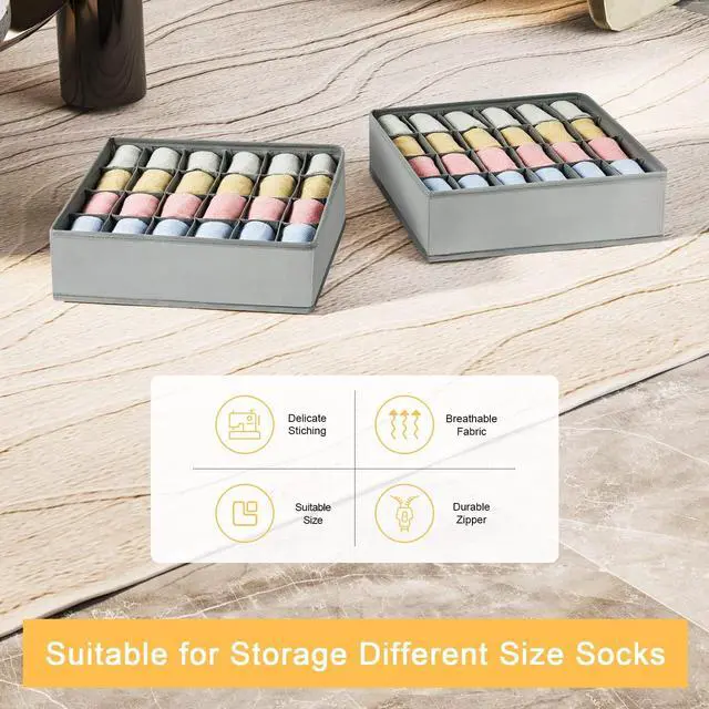 Alt view image 6 of 7 - Sock Drawer Organizer Divider 2 Packs Underwear Organizer, 24 Cell Closet Organizers and Storage Organizer Sock Holders Organizers for Storing Socks, Handkerchiefs, Ties, Belts (Grey)
