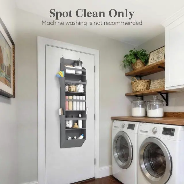Alt view image 7 of 7 - 1 Pack Over the Door Organizer, 5 Section Clear Window Hanging Storage with 4 Side Pockets, Sturdy Anti Tilt 40 lbs Load Behind Door for Closet, Bedroom, Bathroom, Nursery, Dorm, Dark Gray