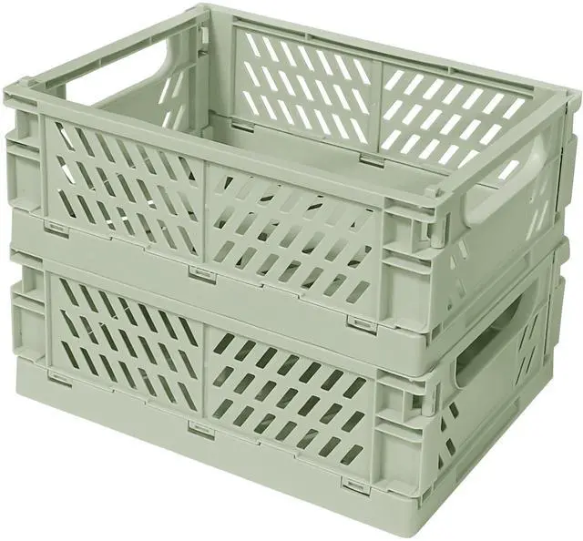 Main image of Small Pastel Plastic Storage Bins 2Pcs Foldable Pastel Crates Plastic Basket Colorful Storage Containers Baskets for Classroom Kitchen Office Bedroom Desktop Home Decor (Green 9.8" x 6.5" x 3.8")