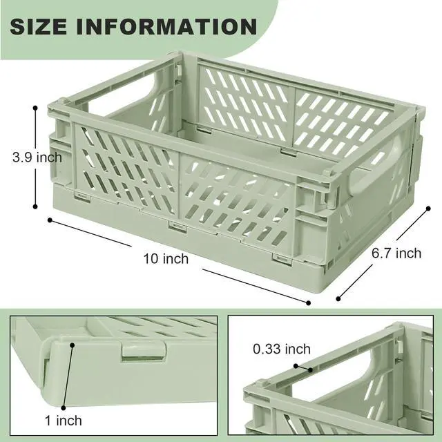 Alt view image 2 of 7 - Small Pastel Plastic Storage Bins 2Pcs Foldable Pastel Crates Plastic Basket Colorful Storage Containers Baskets for Classroom Kitchen Office Bedroom Desktop Home Decor (Green 9.8" x 6.5" x 3.8")