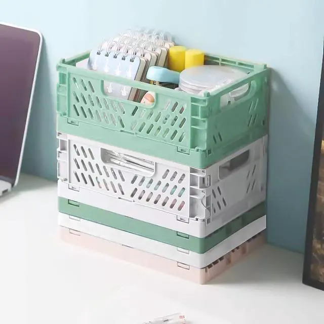Alt view image 3 of 7 - 3 Pack Mini Plastic Storage Basket for Shelf Organizing,Collapsible Crate Folding Storage Bin for Desk Organizer Stackable Containers for Home Kitchen Classroom Office Bathroom Storage(5.9x3.9x2.2")