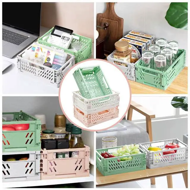 Alt view image 5 of 7 - 3 Pack Mini Plastic Storage Basket for Shelf Organizing,Collapsible Crate Folding Storage Bin for Desk Organizer Stackable Containers for Home Kitchen Classroom Office Bathroom Storage(5.9x3.9x2.2")