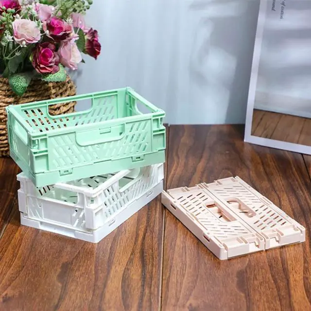 Alt view image 6 of 7 - 3 Pack Mini Plastic Storage Basket for Shelf Organizing,Collapsible Crate Folding Storage Bin for Desk Organizer Stackable Containers for Home Kitchen Classroom Office Bathroom Storage(5.9x3.9x2.2")