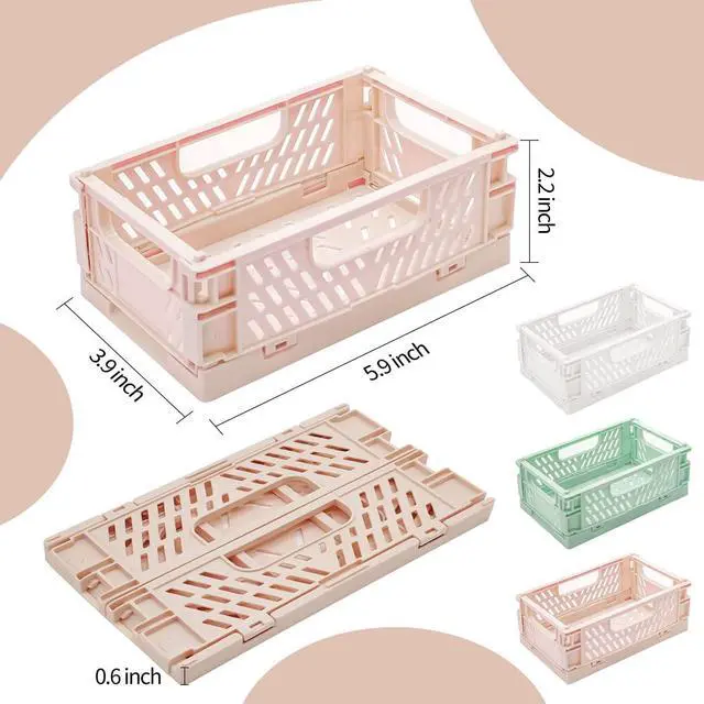 Alt view image 7 of 7 - 3 Pack Mini Plastic Storage Basket for Shelf Organizing,Collapsible Crate Folding Storage Bin for Desk Organizer Stackable Containers for Home Kitchen Classroom Office Bathroom Storage(5.9x3.9x2.2")