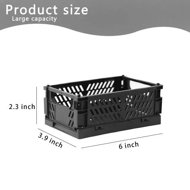 Alt view image 2 of 5 - 2-Pack Mini Foldable Plastic Storage Box Mini Plastic Baskets for Organizing and Storage for Home Kitchen Bedroom Bathroom Office. (Black, 5.9x3.8x2.2)