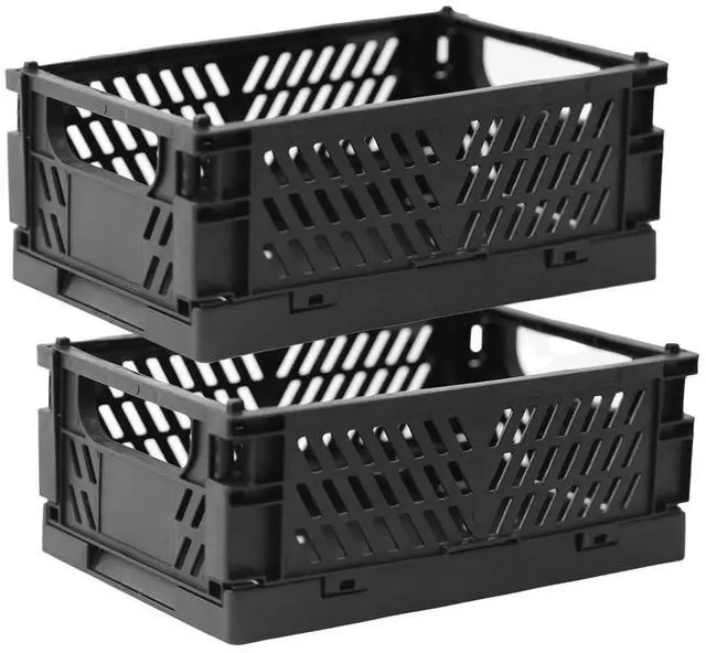 Main image of 2-Pack Mini Foldable Plastic Storage Box Mini Plastic Baskets for Organizing and Storage for Home Kitchen Bedroom Bathroom Office. (Black, 5.9x3.8x2.2)
