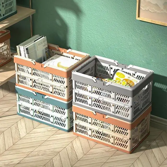 Alt view image 4 of 6 - Collapsible Crate Milk Crates for Storage Plastic shopping basket 20L for Kitchen Bathroom (Bule)