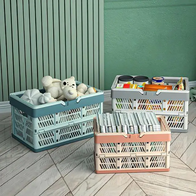 Alt view image 5 of 6 - Collapsible Crate Milk Crates for Storage Plastic shopping basket 20L for Kitchen Bathroom (Bule)