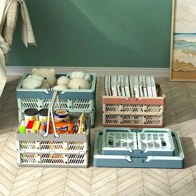 Alt view image 6 of 6 - Collapsible Crate Milk Crates for Storage Plastic shopping basket 20L for Kitchen Bathroom (Bule)