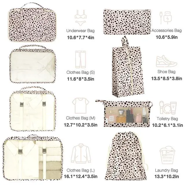 Alt view image 2 of 7 - 8 Set Packing Cubes for Suitcases, Packing Cube with Shoe, Cosmetics, Clothing, and Accessories Bags Packing Cubes for Travel Luggage Organizer(Leopard)