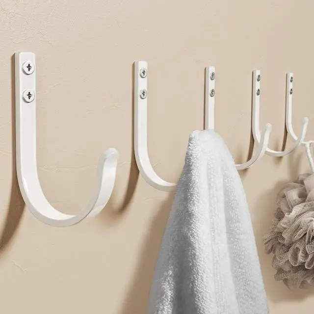 Main image of Wall Hooks for Hanging Towel/Coat - 22LB Screw in Metal Hanger Wall Mount, for Outdoor, Closet, Door, Bathrooms, for Backpack, Robe, White 5 Pack
