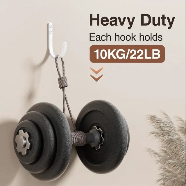 Alt view image 2 of 6 - Wall Hooks for Hanging Towel/Coat - 22LB Screw in Metal Hanger Wall Mount, for Outdoor, Closet, Door, Bathrooms, for Backpack, Robe, White 5 Pack
