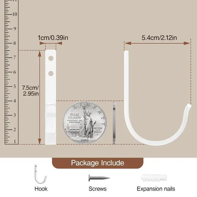 Alt view image 4 of 6 - Wall Hooks for Hanging Towel/Coat - 22LB Screw in Metal Hanger Wall Mount, for Outdoor, Closet, Door, Bathrooms, for Backpack, Robe, White 5 Pack