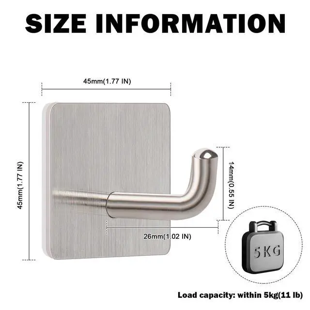 Alt view image 2 of 7 - Adhesive Towel Hooks, 304 Stainless Steel Self Sticky Wall Hooks Waterproof Shower Hooks for Robe/Clothes, No Drilling Towel Hangers for Bathroom Kitchen Bedroom (Brushed Nickel, 6 Packs)