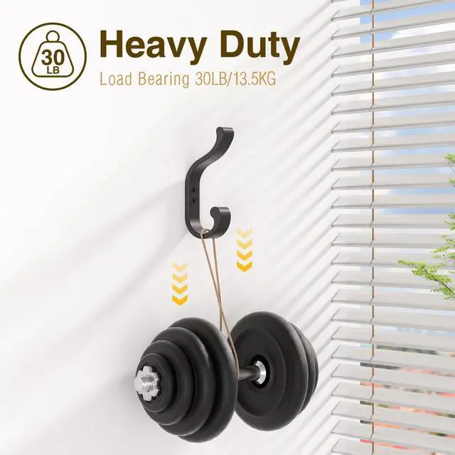Alt view image 3 of 7 - Coat Hooks Wall Mount for Hanging, Heavy Duty Backpack Hooks for Wall, Hold up to 30 lbs, Large Hanger Hooks for Towels, Purses, Clothes, Mudroom, Bathroom, Door, Black, 4 Pack